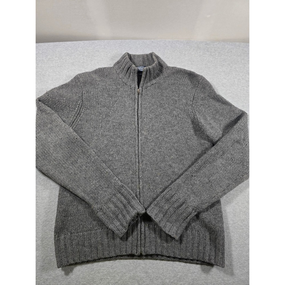 Vintage Polo Ralph Lauren Mens Gray 100% Lambswool Full Zip Mock Sweater Size M